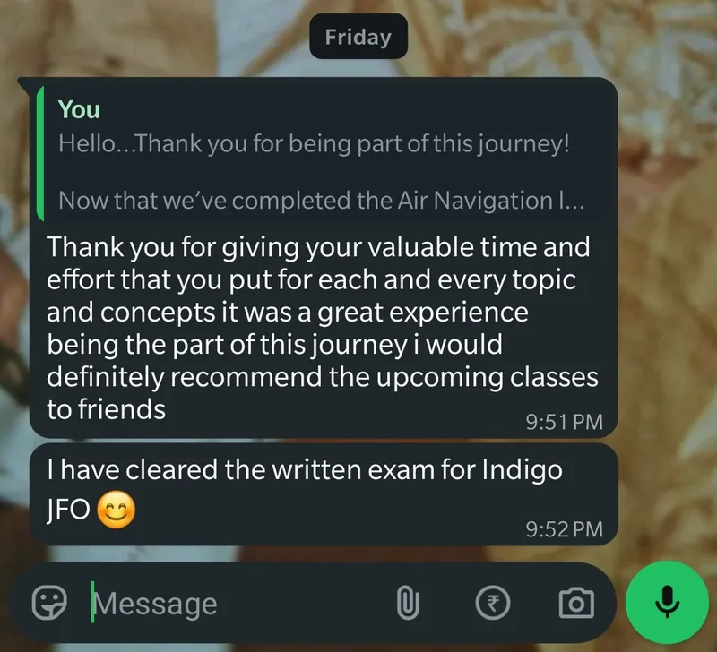 WhatsApp feedback from Amit Singh for Pankh Aviators